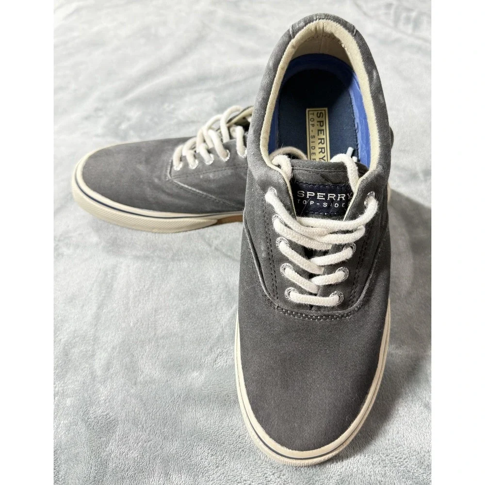 Sperry Top-Sider Shoes Mens‎ Size 8.5 Gray Canvas Lace Up Sneakers Boat Casual